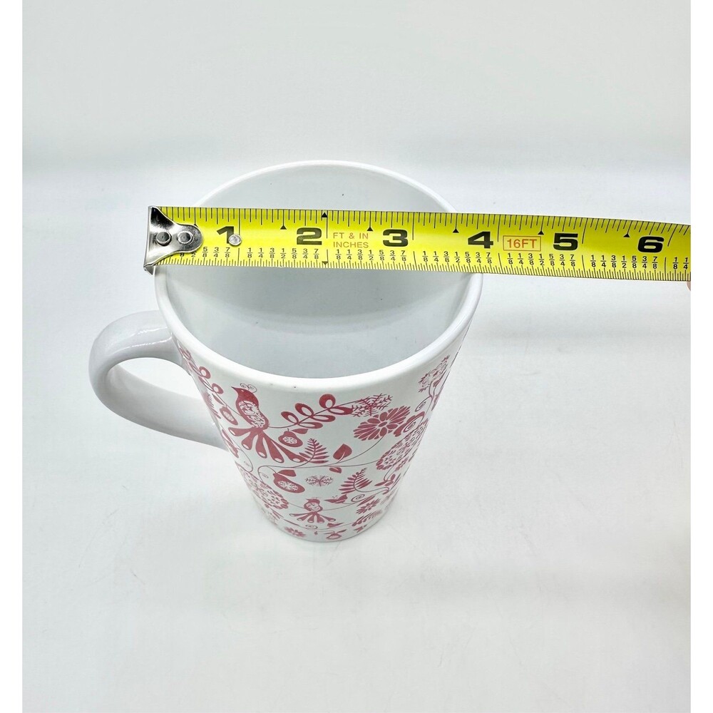 World Market Coral Pink Floral Birds & Pears Coffee Latte Mug Cup - Picture 7 of 7